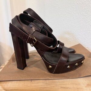 Women’s Sergio Rossi Platform Heels with Studs - Brown - 7.5